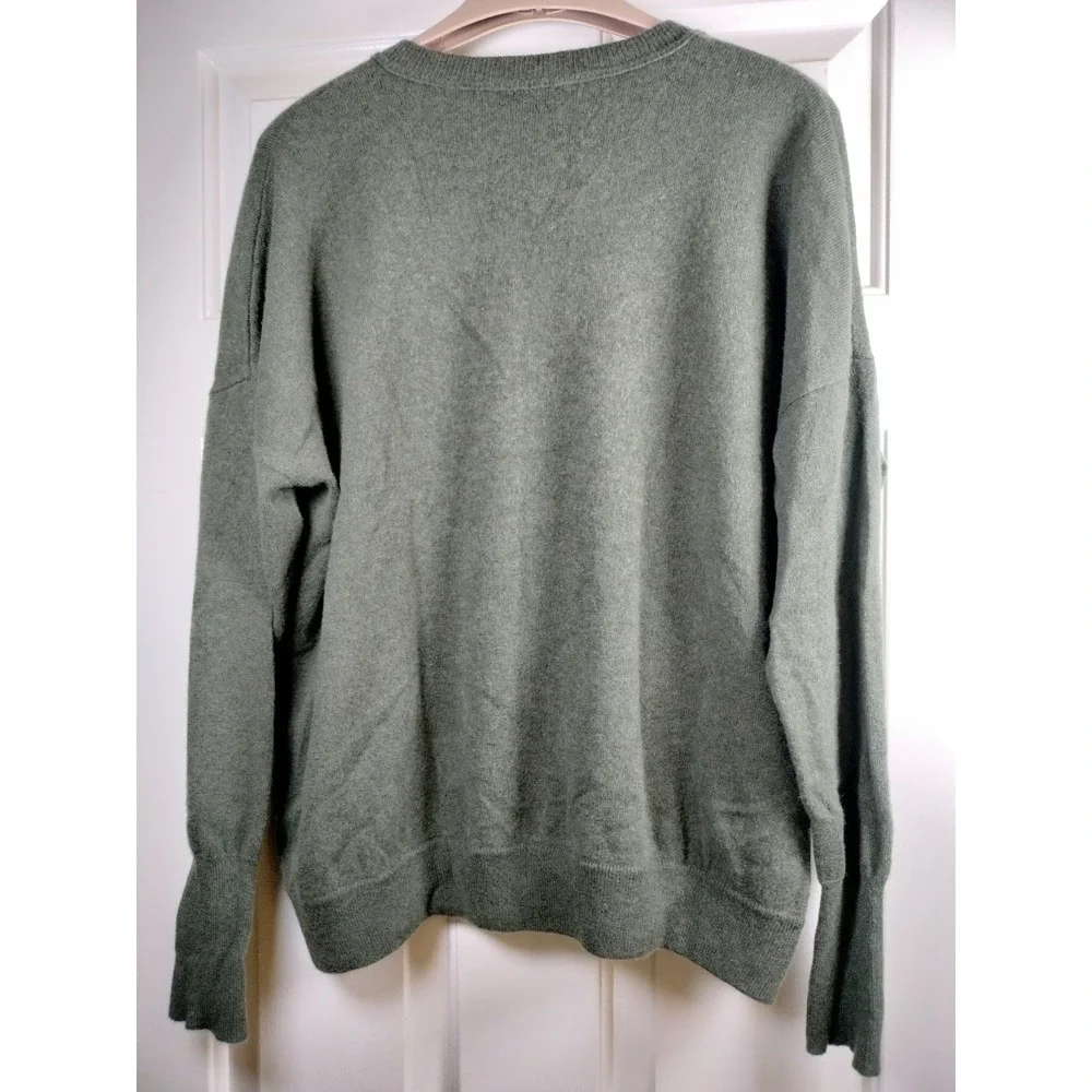 J. Crew Collection Italian Cashmere V-Neck Sweater XL Green Kangaroo Pocket Pouc